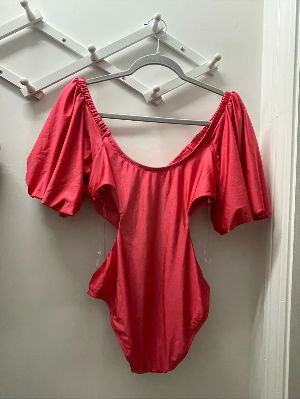 Plus-Size Pink Puff-Sleeve One-Piece Swimsuit